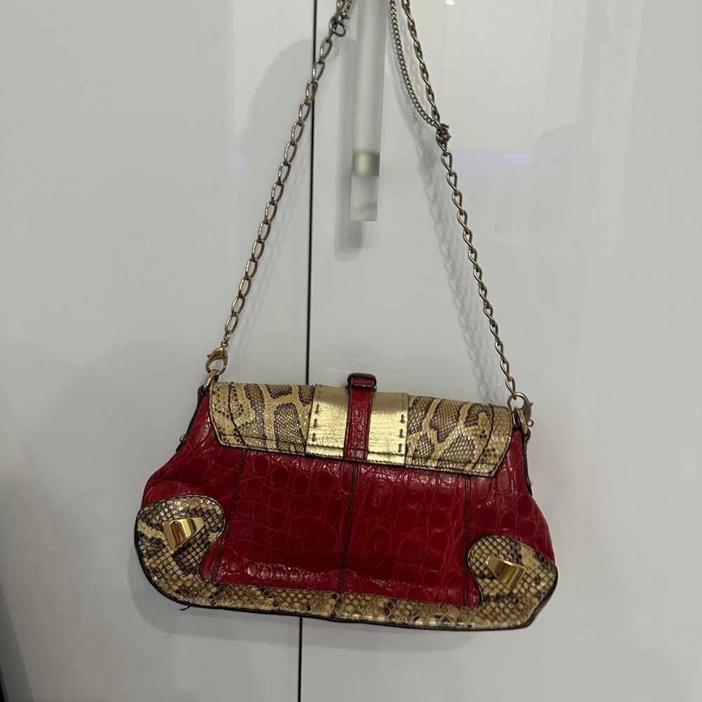 Dolce & Gabbana Red and Beige Snake-Print Shoulder Bag with Gold Hardware - Picture 3 of 3